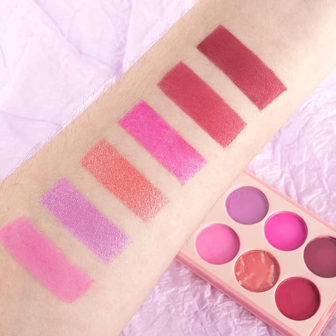 Six Colors Glitter Matte Eyeshadow Palette,Pink Purple Orange RosePink Dark Red Shimmer Sparkly Eyeshadow Palette Makeup,Prom Eyeshadows Long-Lasting Waterproof Red Pink Women Girls Eye Shadow 01