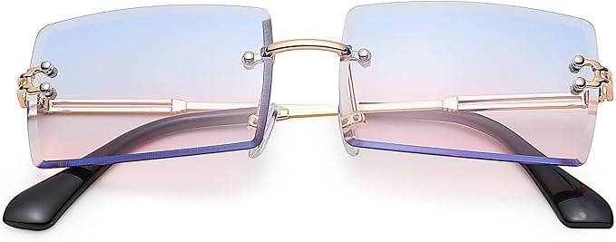 Rectangle Sunglasses for Men/Women Small Rimless Square Shade Eyewear