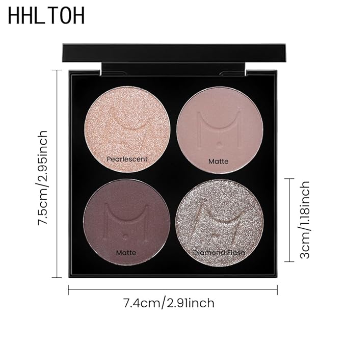 Quads Matte Eye Shadow Powder Makeup Palette - Nudes Brown & Champagne Pink Shimmer Eyeshadow Green Eyes, Long-Lasting Eyeshadow Waterproof Anti-smudge, sombras de ojos, with Built-In Mirror 02