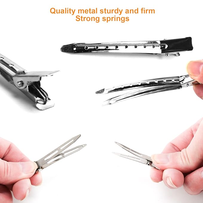 65Pcs Duck Billed Hair Clips for Styling Sectioning, Metal Silver Alligator Hair Clips for Women, 3 Sizes Long Hair Clip for Roller, Pin Curl Loc Clips for Retwist, Salon, Barber, Bows DIY