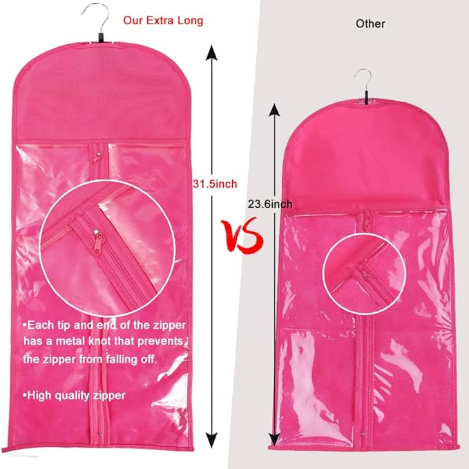 2Pcs Hair Extension Holder, Extra Long Wig Storage Bag with Hanger, Wig Storage for Multiple Wigs Hairpieces, Portable Style Hair Travel Hair Extensions Bag (31.5 Inch, 2Pcs Pink)