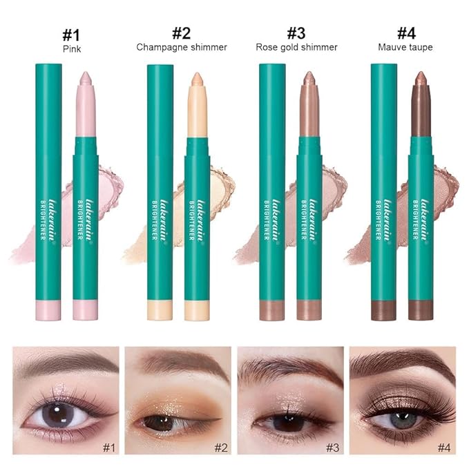 4Pcs Eyeshadow Stick, Eye shadow Brightener Stick Glitter Highlighter Makeup Eye Liner, Shimmer Creamy Long Lasting Eye Makeup. (4 colors)