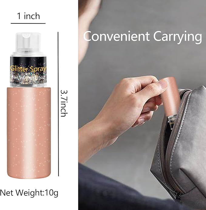 Hair and Body Glitter Spray, Holographic Glitter Highlighter Powder, Face Body Clothes Shiny Glitter, Loose Shimmer Hairspray Festival Rave Prom Accessories, 10g (06# Champagne)