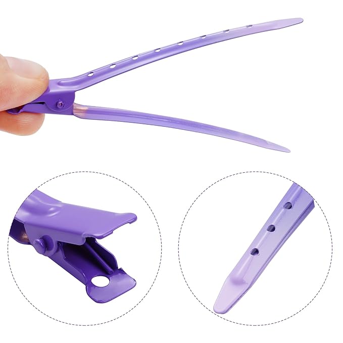 24 Packs Duck Bill Clips, Bantoye 3.35 Inches Rustproof Metal Alligator Curl Clips with Holes for Hair Styling, Hair Coloring, GS Purple
