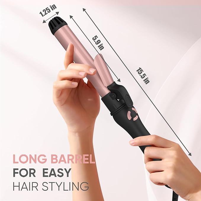New Version Lanvier Rotating Curling Iron 1.25 Inch Automatic Curling Wand for Waves; Tourmaline Ceramic Self Curler with 2 Rotating Speed, 11 Adjustable Temperature & Dual Voltage for Worldwide Use
