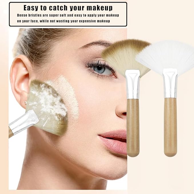 4 Pack Fan Brushes for Women Face Soft Bristle Highlighting Blush Brush with Long Handle Facial Applicator Brushes Face Makeup Tools for Loose Powder Highlighting Blush (2 Colors)