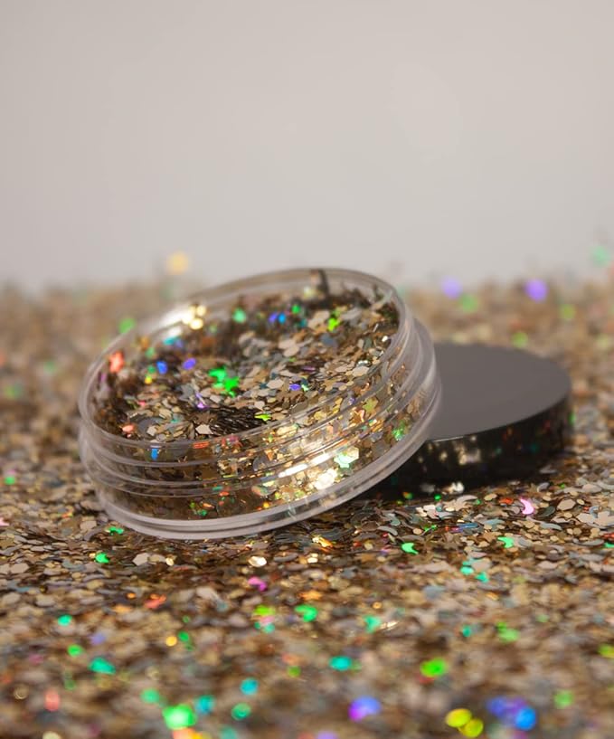 KARIZMA Stars & Moons Body Glitter. 10g Chunky Face Glitter, Hair Glitter, Eye Glitter and Body Glitter for Women. Rave Glitter, Festival Accessories, Cosmetic Glitter Makeup. Loose Glitter Set