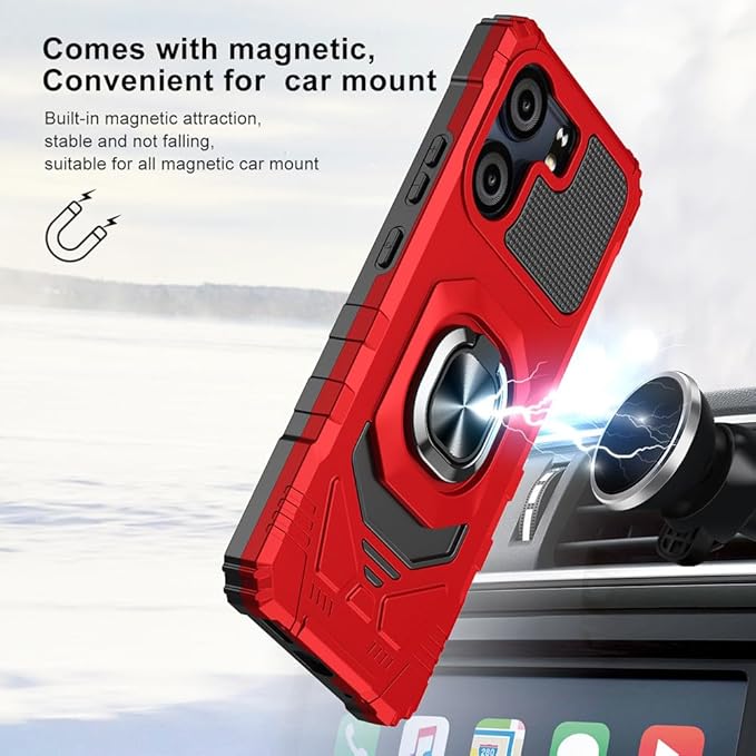 for BLU View 5 B160V / BLU F5 5G Case with 1 Pack Screen Protector,Dual Layer Hybrid Heavy Duty Defender Protection,Sleek Rugged Reinforced Cushion Corner Kickstand Shockproof Bumper Cover Red