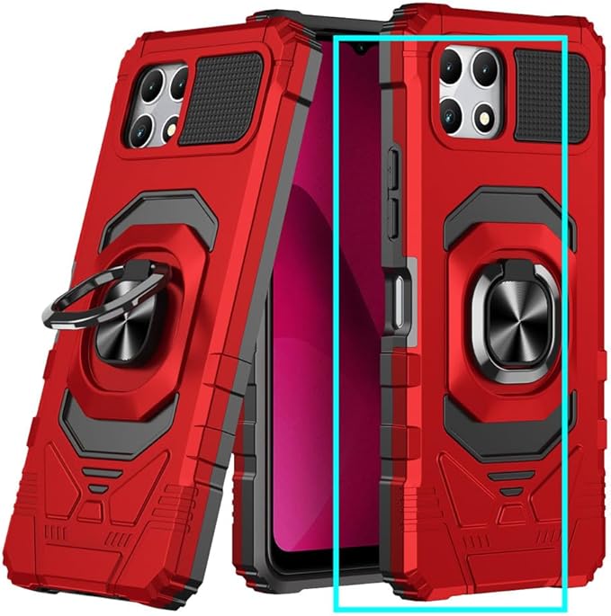 for T-Mobile Revvl 7 5G Case with Screen Protector,Revvl 7 5G Phone Case Military Grade Protection Built-in Magnetic Ring Stand Soft Rugged Silicone Corner Shockproof Cover for T-Mobile Revvl 7 Red