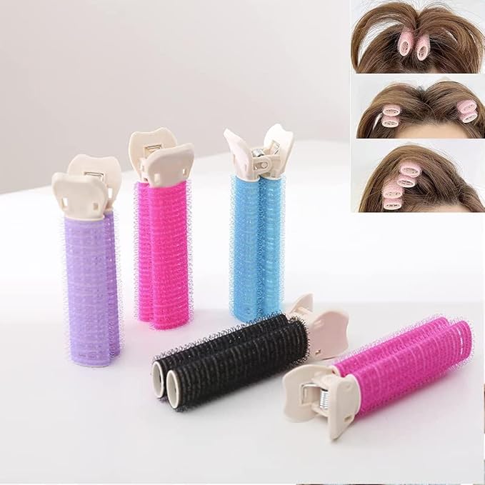 4Pcs Pink Hair Rollers with Clip,Portable Hair Volume Clip,Volumizing Hair Root Clips,Bangs Curler DIY Hair,Styling Accessories,Self Grip Volume Root Rollers,Styling Tools and Appliances