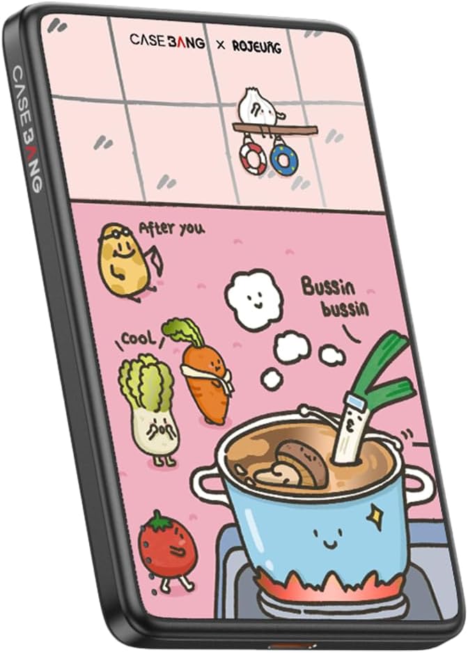 Magnetic Battery Pack Compatible with Magsafe,5000 mAh Portable Power Bank, Wireless Charging with Type C Input Output Ultra Slim for iPhone 16/15/14/13/12/ All Series, Veggie HotPot Party