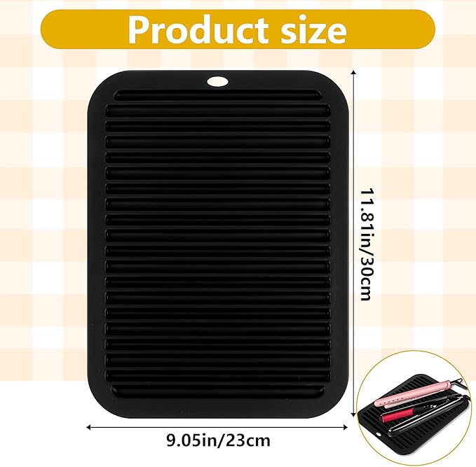 Large Heat-Resistant Mat for Styling Tools - 12"x9" Professional Flat Iron Mat, Travel Silicone Mat for Curling Irons, Hair Straighteners, Blow Dryers, and Salon Appliances, Black