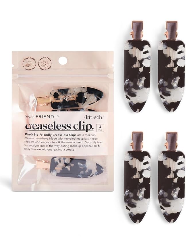 Kitsch Creaseless Hair Clips for Women - No Bend, No Crease Hair Clips For Styling, Makeup Application and Face Wash - Recycled Acrylic - 4pcs Black Terrazzo