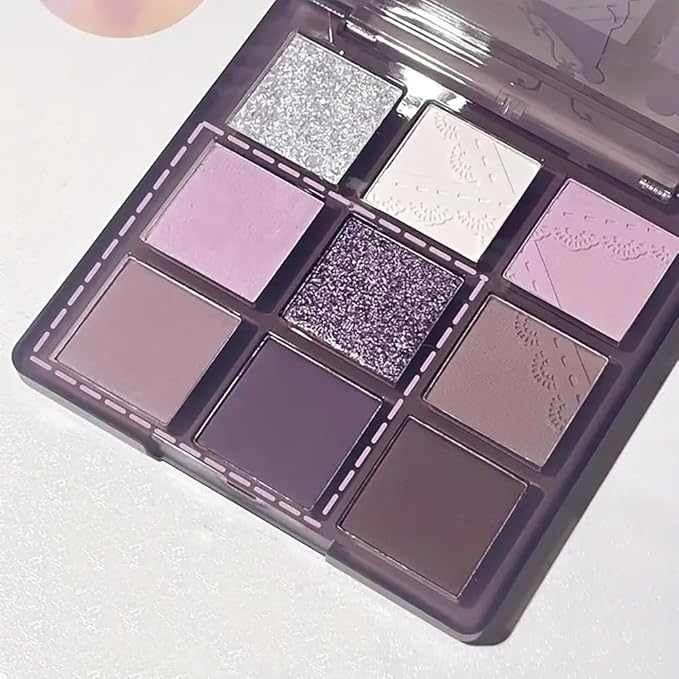 9 Colors Eyeshadow Palette Set - Mauve Purple Taupe Eyeshadow Themes, High Pigmented Blendable Matte & Glitter Shimmer Finishes, 24-Hour Long Wear Eye Makeup for Christmas Party & Music Festival