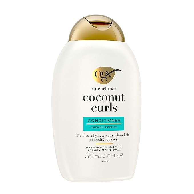 OGX Quenching + Coconut Curls Curl-Defining Conditioner, Nourishing Curly Hair Conditioner with Coconut /Citrus Oil & Honey, Paraben-Free with Sulfate-Free Surfactants, 13oz