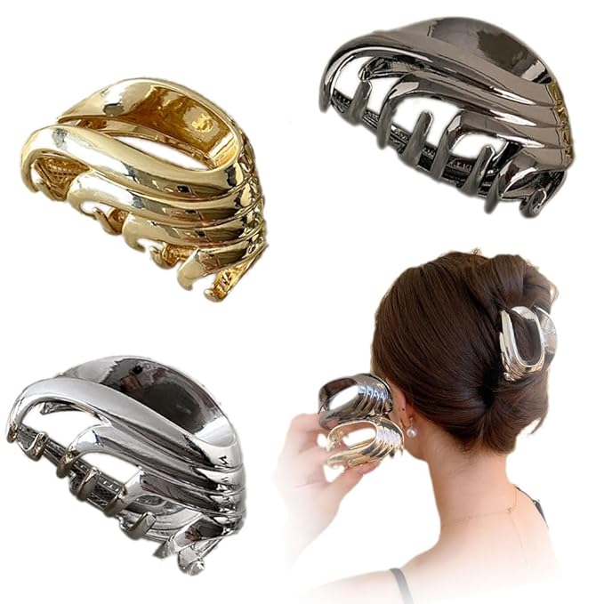 3Pcs Hair Clips,Three 3 Colors Of Metal Hair Clips, 4Inch Exquisite Geometry Designs Hair Jaw Clips Fashion Style Hair Clips For Hair Accessories For Women Girls Gift