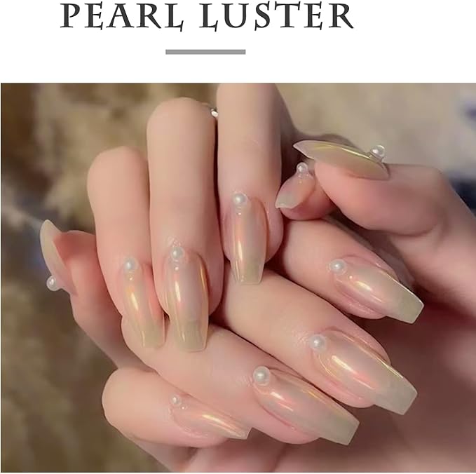 2 Pcs White Pearl Chrome Nail Powder,Mirror Effect Aurora Magic Pearlescent Nail Jewelry Glitter Holographic Pigment Symphony Mermaid Pearl Neon Ice Aurora Dust Nail Powder,DIY Nail Art Decorations