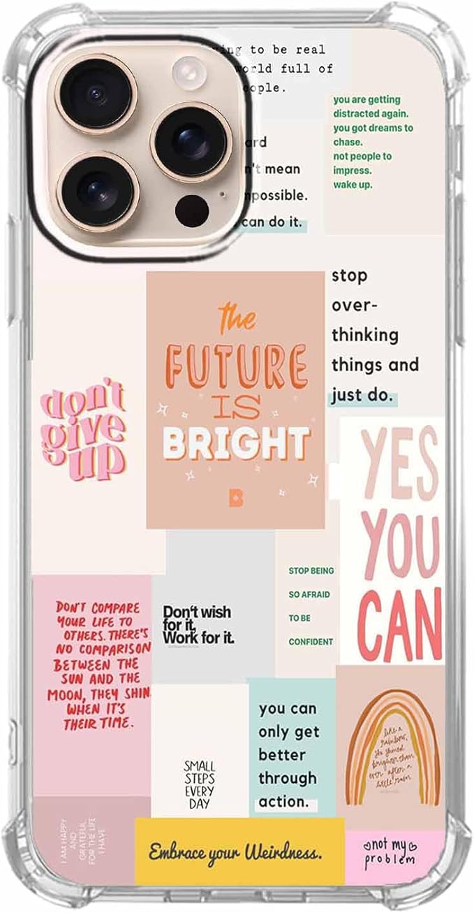 Case for iPhone 16 Pro Max with Motivational Quotes Design,Encouraging Words Collage Pattern for Teen,Soft TPU Bumper Phone Cover(16pm,Positive)