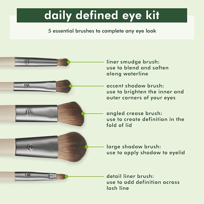 EcoTools Daily Defined Eye Makeup Brush Kit, Travel Friendly, Versatile Eye Makeup Looks, Convenient Makeup Tools On-The-Go, For Eyeshadow & Eye Liner, Eco-Friendly Makeup Brushes, 5 Piece Set