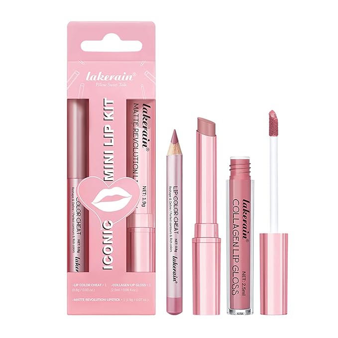 3PCS Lip Liner and Lipstick Combo Set - Matte Lip Liner Pencil, Velvet Matte Lipstick & Hydrating Collagen Lip Gloss - Long-Lasting, Smudge-Proof, High Pigment Nude Brown Lip Makeup Kit (Set 1, 3)