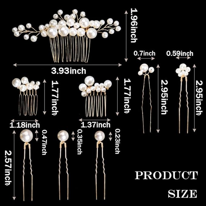 8 Pcs Pearl Hair Combs Set Wedding Bridal Rhinestone Hair Pins for Bridesmaids Brides Flower Girls Hair Accessories