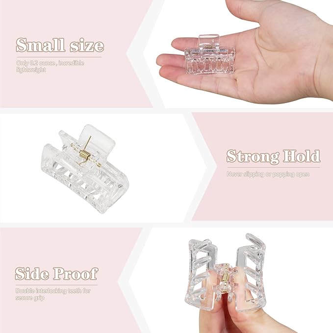 Cobinaan Small Claw Hair Clips for Women Girls, 10 Pieces 1.5 Inch Mini Hair Jaw Clips for Thin/Medium Thick Hair, Matte Rectangle Nonslip Clip with Gift Box (Black+clear color series)