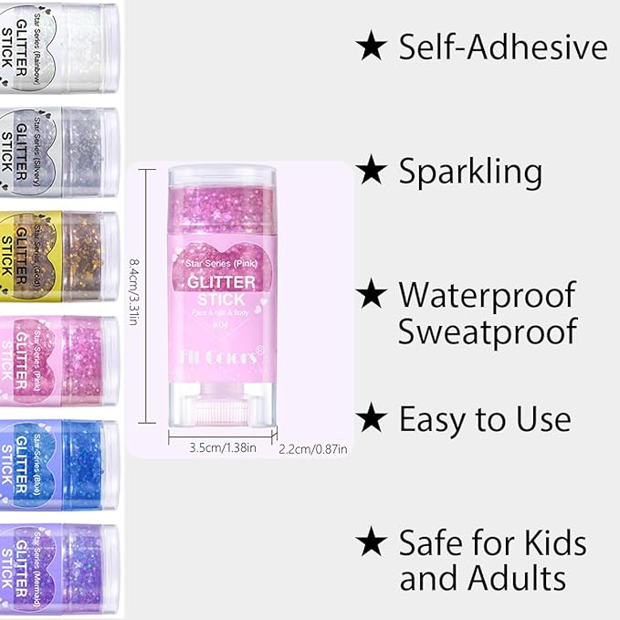 Mysense Pink Body Glitter Stick,Face Hair Glitter Makeup,Sparkling Mermaid Sequins Chunky Glitter Face Paint,Singer Concert Outfit Festival Rave Accessories for Women and Kids