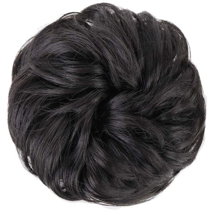 MORICA 2PCS Messy Bun Hair Piece, Fake Messy Bun Scrunchies for Thin Hair Extension, Curly Wavy Synthetic Chignon Ponytail for Women (Natural Black#)