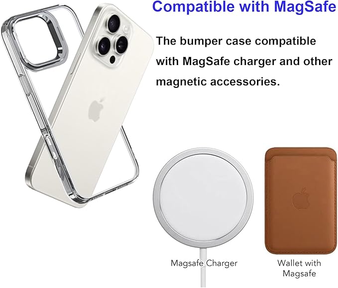 for iPhone 16 Pro Max Bumper Case Backless, Built-in Camera Cover & Kickstand Function Slim Fit No Back TPU Bumper Frame Compatible with MagSafe Shockproof (Clear)