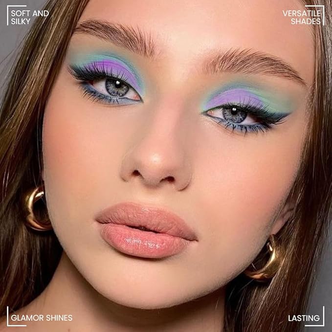 Ten Color Matte Shimmer Eyeshadow Makeup Palette, Nude Brown Green Yellow Blue Purple Pink 10Color Series, Prom Velvety Matte Glitter Finish Eye Makeup Looks,Vegan & Cruelty-Free, Built-in Mirror 02#