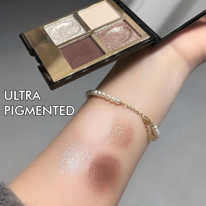 4 Colors Eyeshadow Makeup Palette,Nude Rose Gold Brown Highly Pigmented Natural Neutral Nude Eye Shadow Palette with Mirror,Long Lasting Naturing-Looking,Waterproof,Blendable,Travel Size