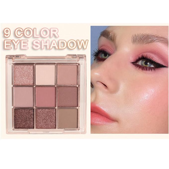 9 Colors Colorful Eyeshadow Palette Makeup,Rose Gold Brown Nude Purple Matte Shimmer Neutral Eye Shadow Powder Palette,Highly Pigmented Naturing-Looking Long Lasting Waterproof