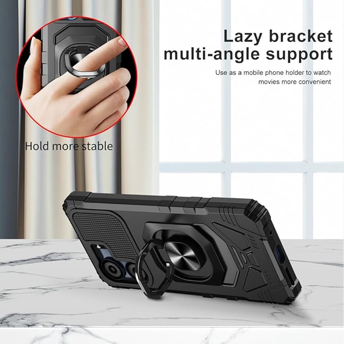 for BLU View 5 B160V / BLU F5 5G Case with 1 Pack Screen Protector,Dual Layer Hybrid Heavy Duty Defender Protection,Sleek Rugged Reinforced Cushion Corner Kickstand Shockproof Bumper Cover Black
