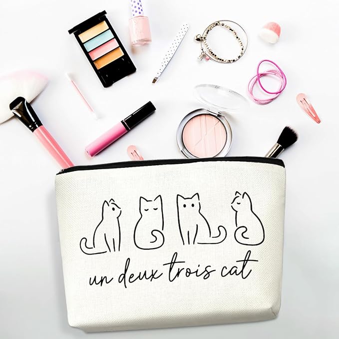 2pcs Cute Cat Themed Gifts Makeup Bags for Women, Cute Cats Minimalism Cosmetic Bag Travel Zipper Pouch for Sister Bestie, Christmas Birthday Gifts for Women Girls Cat Mom, Black and White Cats