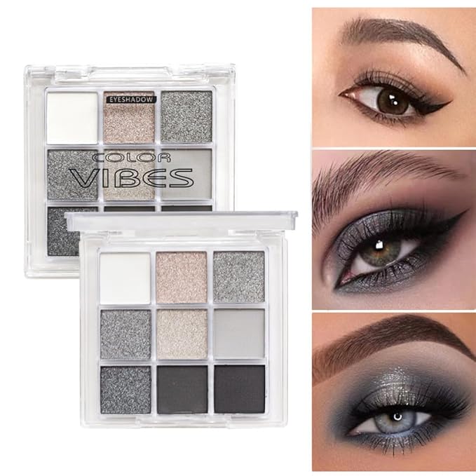 9 Colors Eyeshadow Palette - Dark Punk Smoky Eyeshadow Theme, High Pigmented Blendable Matte & Glitter Shimmer Finishes, Long Lasting Eye Makeup for Christmas & Music Festivals(Dark Punk Smoky)