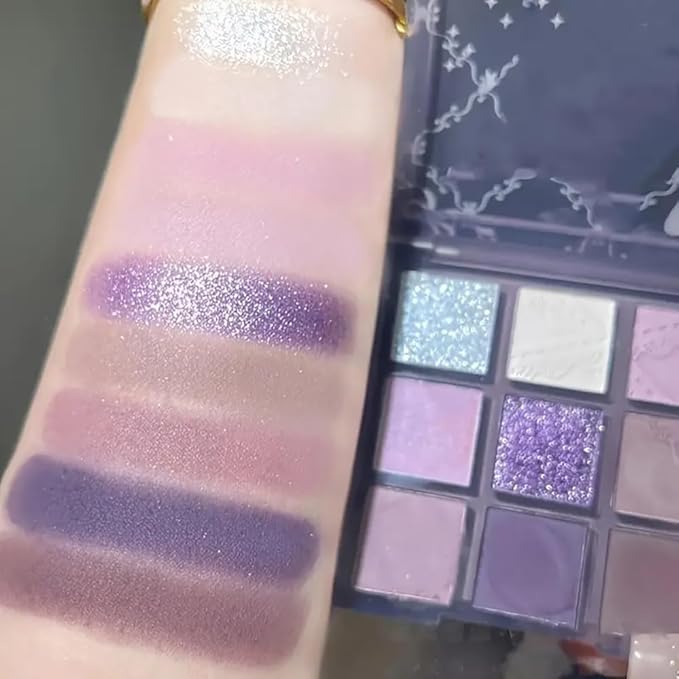 9 Colors Eyeshadow Palette Set - Mauve Purple Taupe Eyeshadow Themes, High Pigmented Blendable Matte & Glitter Shimmer Finishes, 24-Hour Long Wear Eye Makeup for Christmas Party & Music Festival