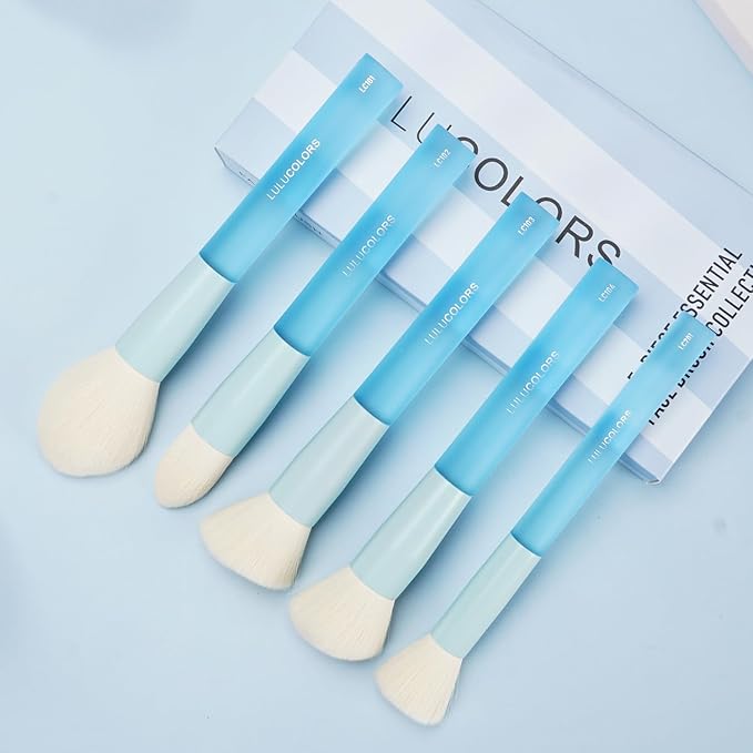 5 Pcs Face Makeup Brush Set – Soft, Cruelty-Free Synthetic Bristles with Translucent Rubberized Handles, Makeup Brushes for Powder, Blush & Contour –Brush Collection-Blue Candy Brushes