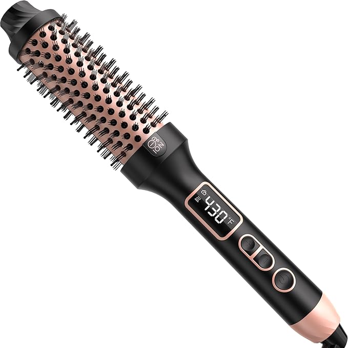 Nimmu Thermal Brush for Blowout Look, 1.5 inch Heated Round Brushes Curling Iron with 10 Temperature Control, Hot Brush Styler Dual Voltage for Travel, Rose Gold