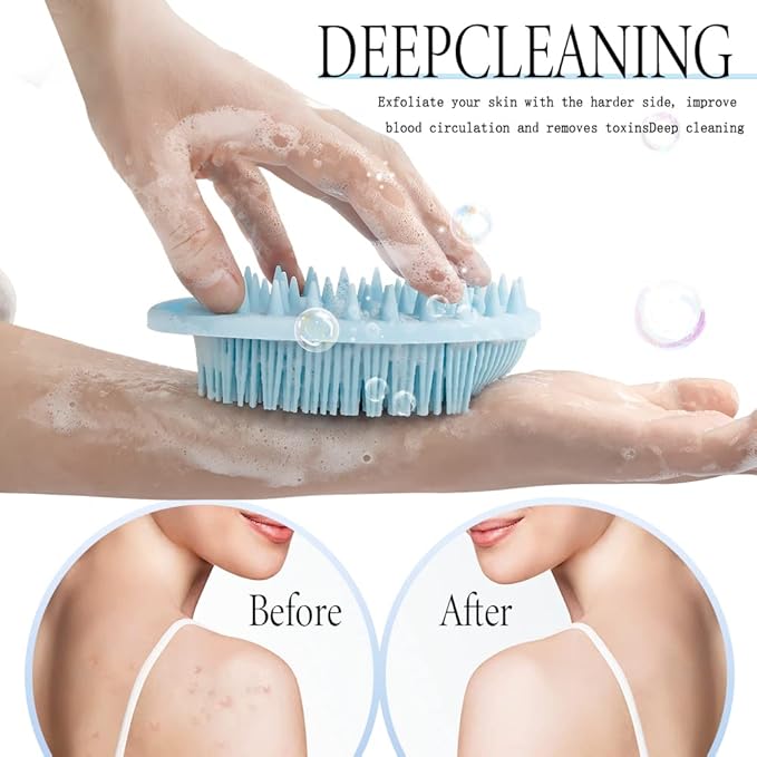 2 in 1 Silicone Body Scrubber Shampoo Brush, Shower Scrubber, Bath Scrubber,Exfoliating Scalp Massager, Loofah Clean Sanitary,Rapid Foaming-3 Pack, Black+blue+pink(new), PQRUU54635