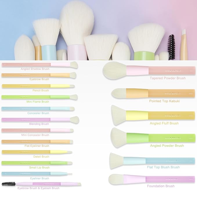 18pcs Colorful Makeup Brush Set with Make up Bag and Sponge Applicators for Liquid Foundation - Professional Cosmetics Tools Blush Blending Blender Brushes Gift Pack (Multi-Colored)