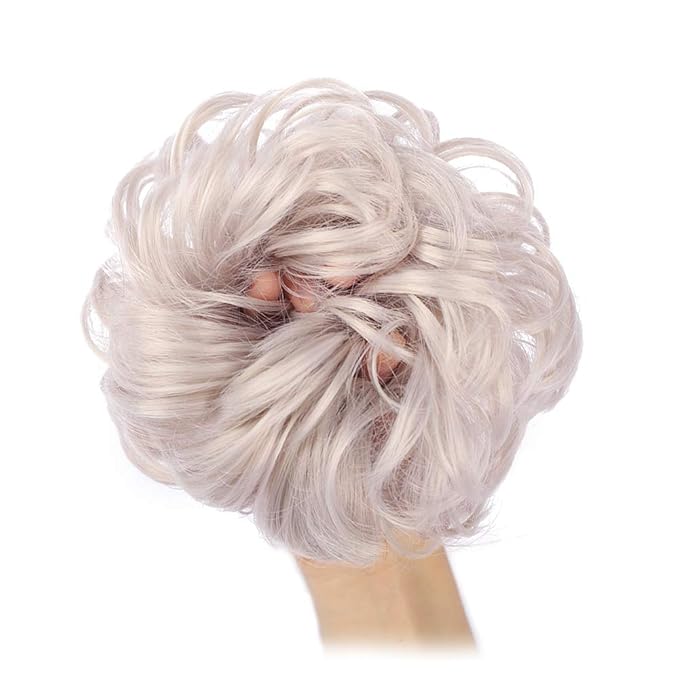 MORICA 1PCS Messy Hair Bun Hair Scrunchies Extension Curly Wavy Messy Bun Hair Synthetic Chignon Hairpieces for Women (T4503# (Silver Grey))