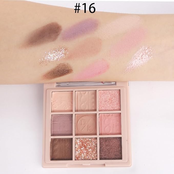 9 Colors Nude Champagne Gold Matte Shimmer Eyeshadow Palette for Eye Makeup,High Pigmented Brown Eye Shadow Primers Powder Palet de sombras de ojos-16#