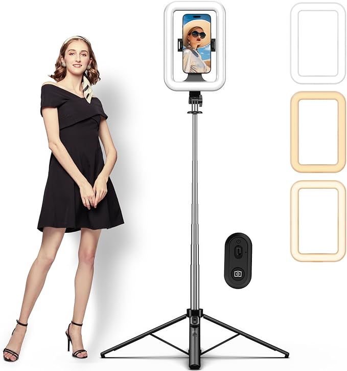 M MYBAT PRO 8" LED Selfie Light with Stand, Rectangular Light for Makeup/Live Stream, 54" Dimmable LED Light with Tripod, Phone Holder & Wireless Remote for Photography/YouTube/Video Recording