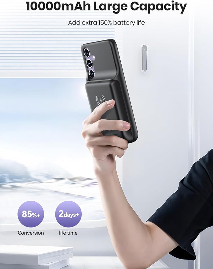 NEWDERY Battery Case for Samsung S24 Plus, 10000mAh Qi Wireless Charging, 18W Input Fast Charging, Sync Data Supported, Portable Rechargeable Charger Case Battery Pack for Galaxy S24 Plus 5G 6.7"