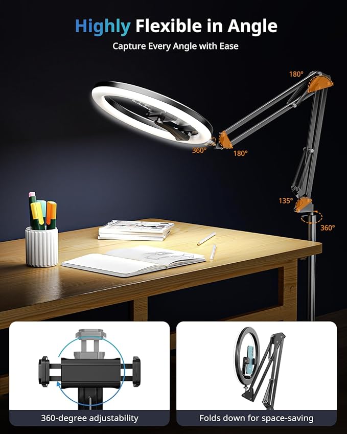 UBeesize 12" Ring Light Tripod for iPhone with Overhead Phone Mount Holder, Ring Lights with Stand and Camera Mounts for Photography/Live Streaming/TikTok/YouTube Content Creation