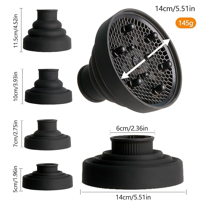Black Universal Collapsible Hair Dryer Diffuser Attachment- Salon Grade Styling Tools and Appliances, Lightweight Foldable Portable Travel Folding Design Fit Most of Blow Dryers for Personal Care
