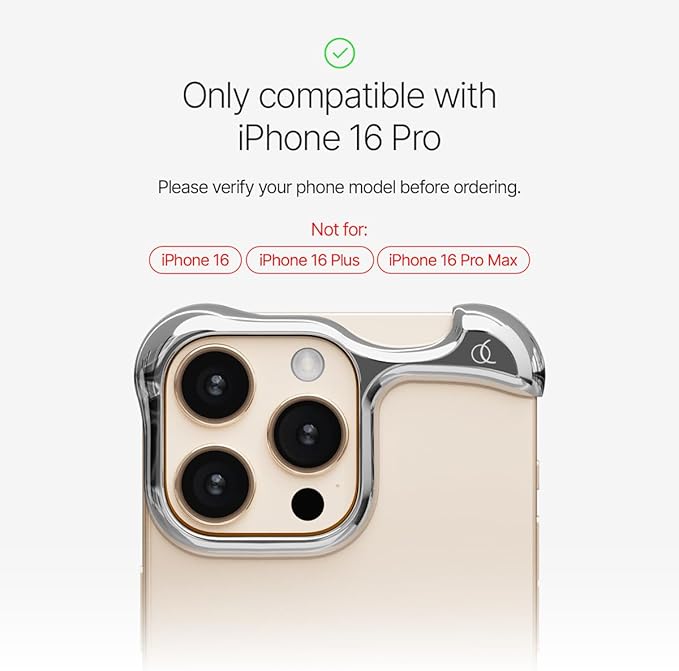 Arc Pulse Compatible with iPhone 16 Pro Phone Case (2024), Minimalist Protective Shock Absorption Aerospace Grade Aluminum Shells + Elastomer Inlays Easy Fit 6.3 inch (Aluminum Polished Silver)
