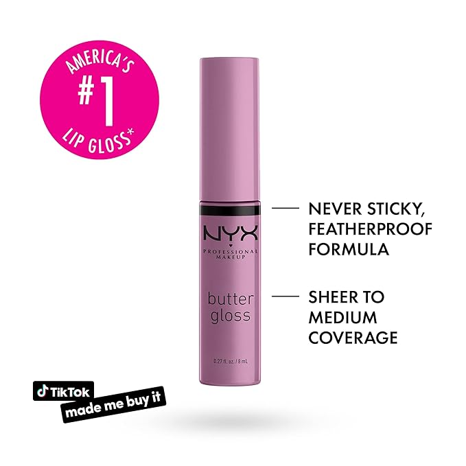 NYX PROFESSIONAL MAKEUP Butter Gloss, Non-Sticky Lip Gloss - Marshmallow (Muted Lilac) (Pack of 2)