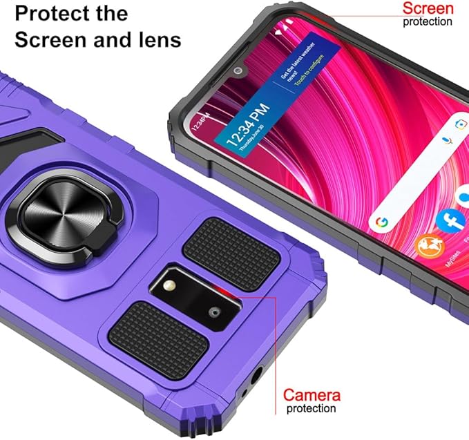 for Blu View 4 Case with 1 Pack Screen Protector,Dual Layer Hybrid Heavy Duty Defender Protection,Sleek Rugged Reinforced Cushion Corner Kickstand Shockproof Bumper Cover for Blu View 4 B135DL Purple