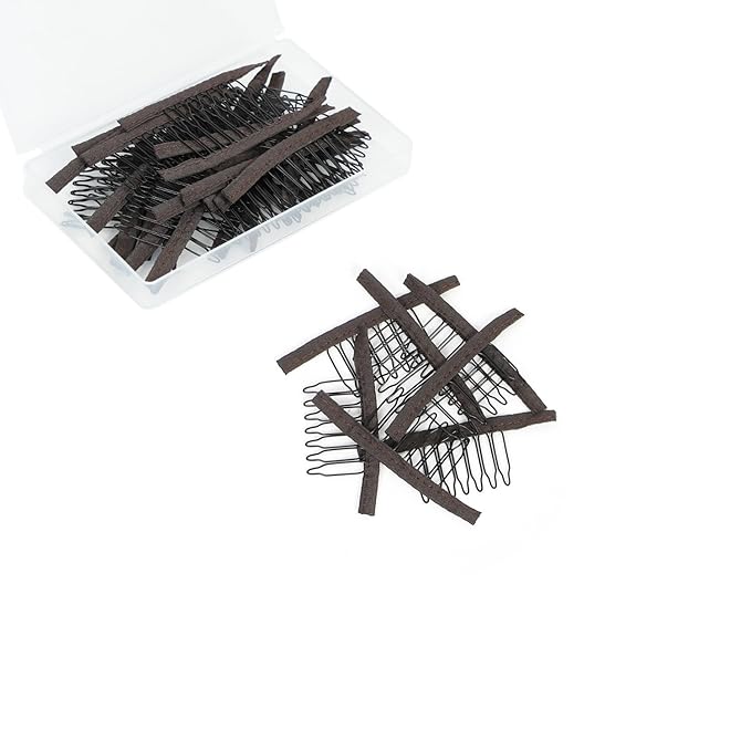 100 Pieces Wig Combs Wig Clips Wig Combs to Secure Wig 7-teeth Wig Accessories Tools For Making Wig Caps Wig Comb (Brown,100 Pcs)